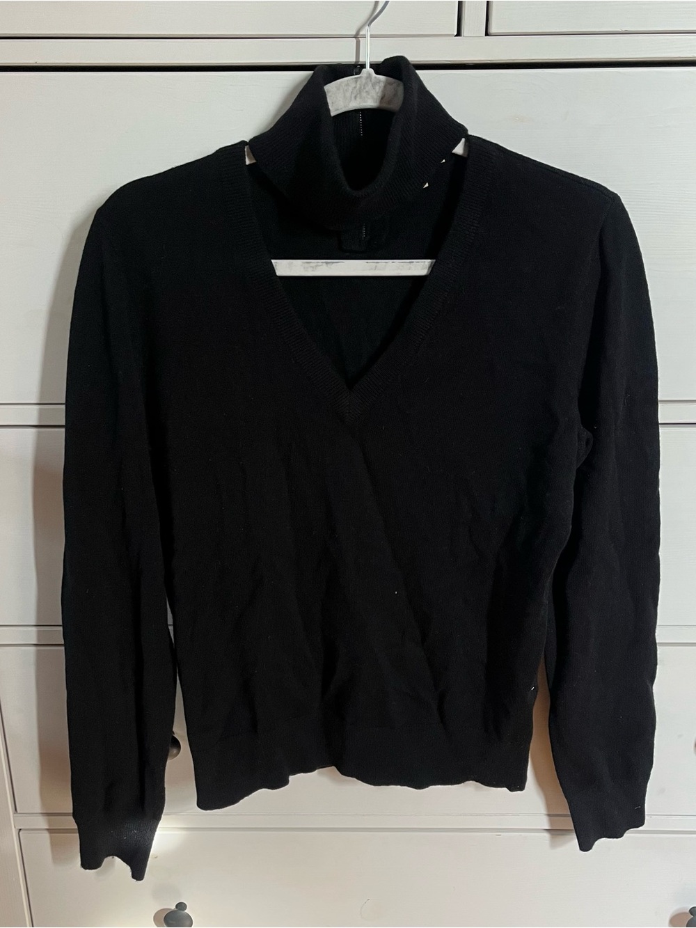 Michael Kors Black V-Neck Cut Out Sweater with Mock Collar
